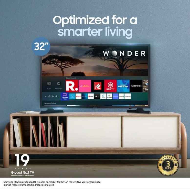 Bring home Samsung’s 32-inch HD Smart TV with a slim-look display for an undisrupted content viewing experience