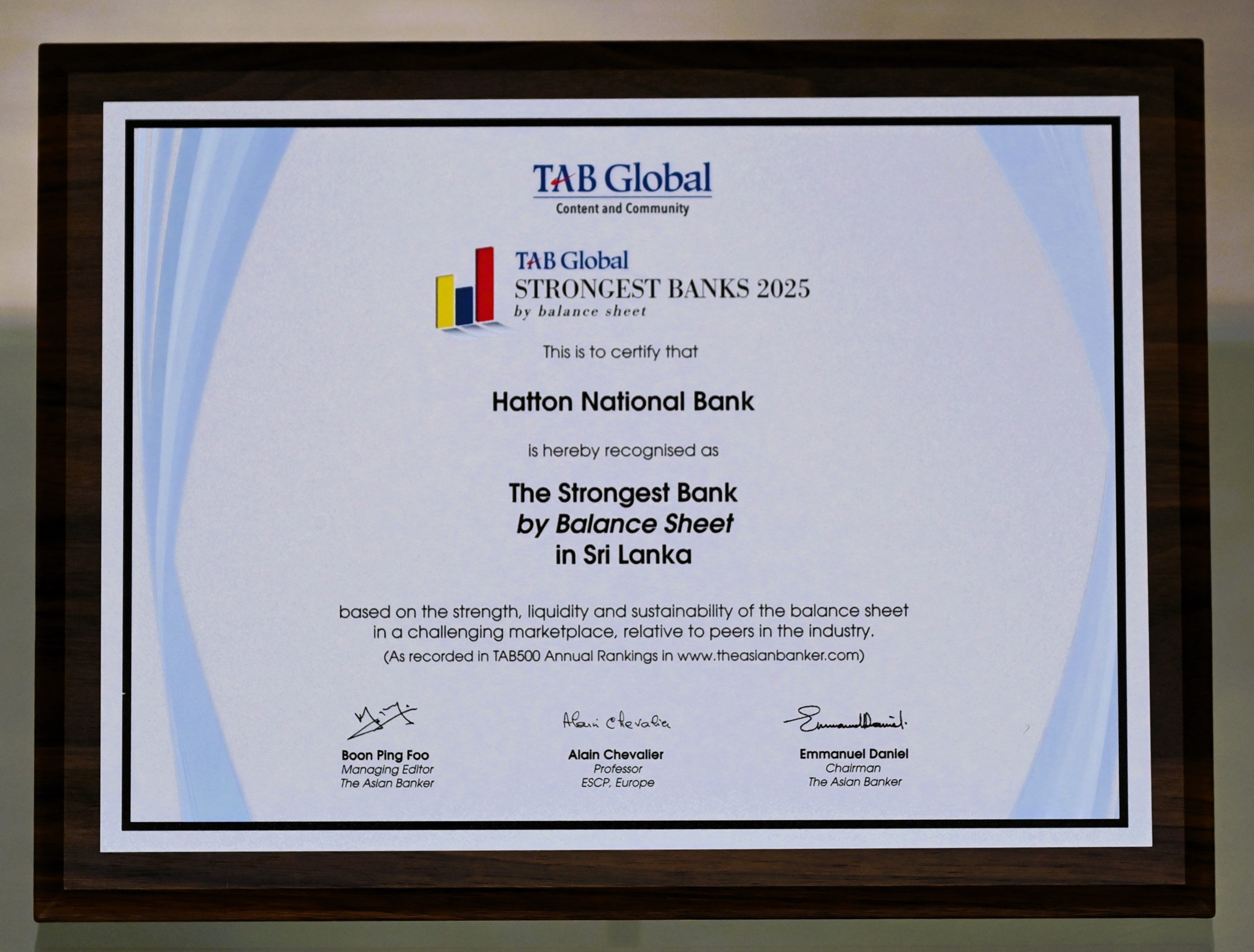 HNB, ශ්‍රී ලංකාවේ ශක්තිමත්ම බැංකුව ලෙස TAB Global ශ්‍රේණිගත කිරීම්හි ඉහළ ස්ථානයක් හිමිකර ගනියි