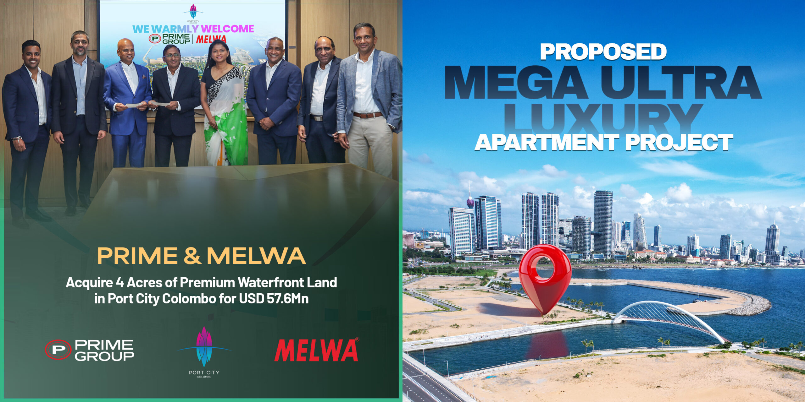 Prime & Melwa Acquire 4 Acres of Premium Waterfront Land in Port City Colombo for USD 57.6Mn