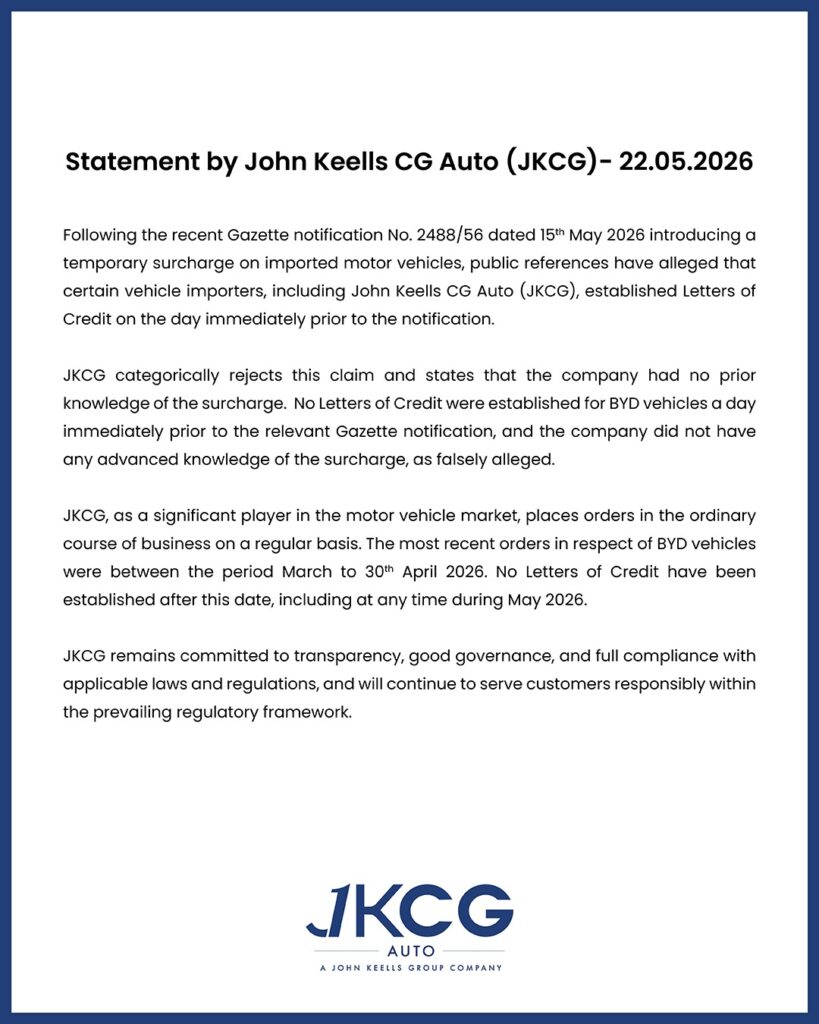 Statement by John Keells CG Auto (JKCG)- 22.05.2026