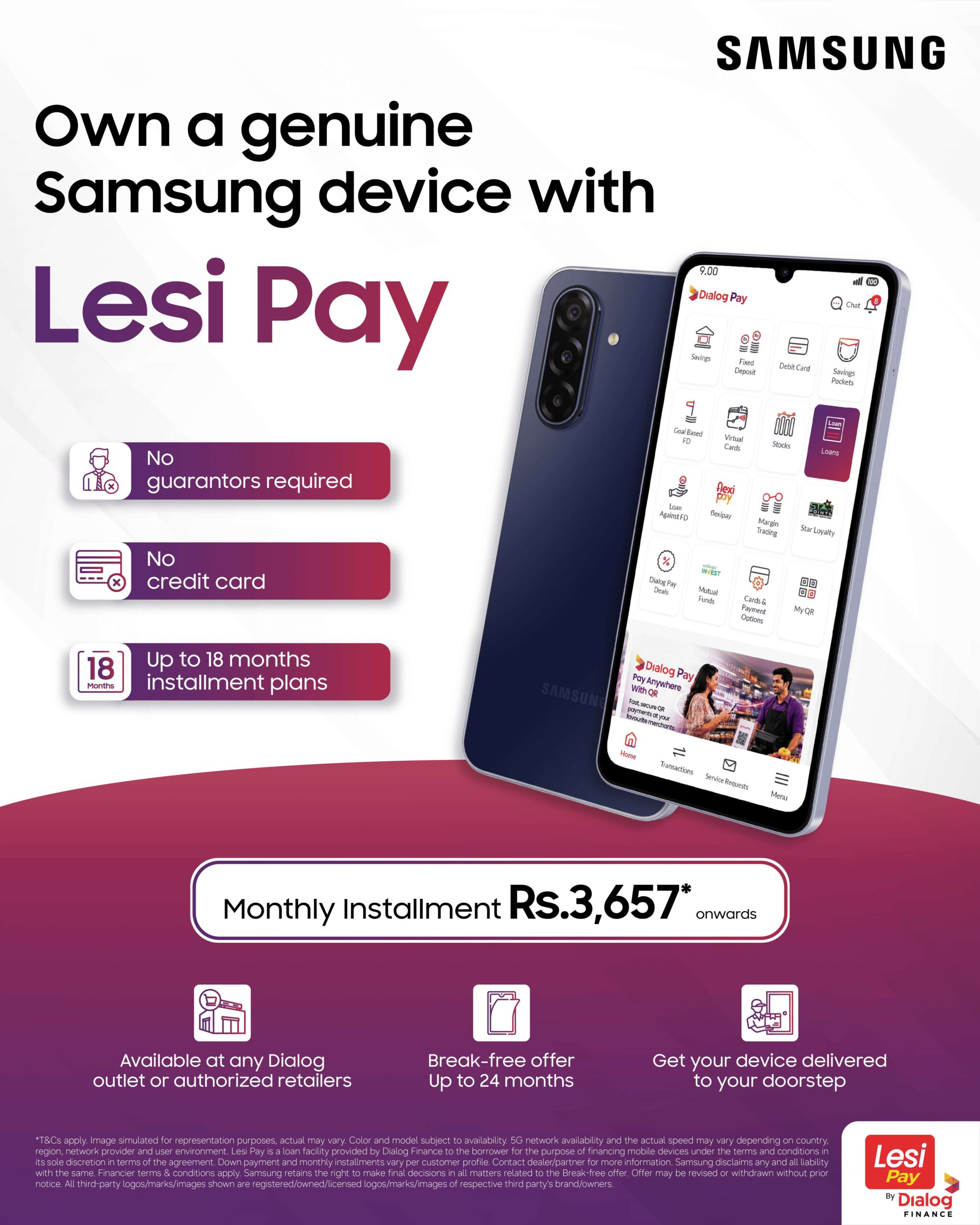Samsung expands Lesi Pay by Dialog Finance easy payment facility to authorised outlets islandwide